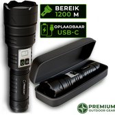 Bol.com PrimeCraft® Krachtige LED Zaklamp - Oplaadbaar – Licht tot 1200m – Inclusief Sterke Opbergcase aanbieding