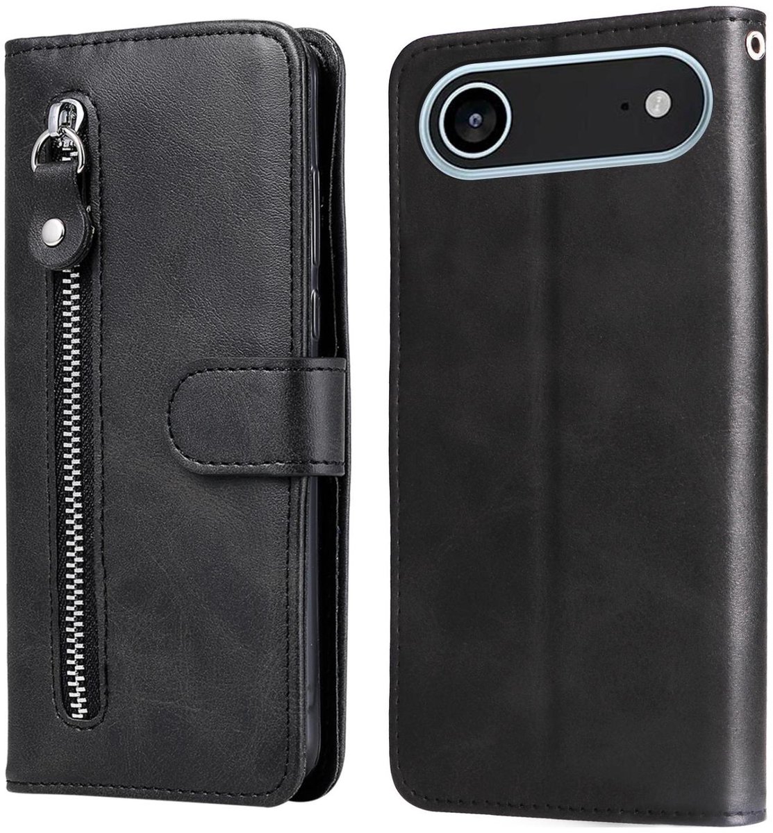 Mobigear Telefoonhoesje geschikt voor Apple iPhone Air Hoesje | Mobigear Zipper Bookcase Portemonnee | Pasjeshouder voor 3 Pasjes | Telefoonhoesje voor Pinpas / OV Kaart / Rijbewijs - Zwart