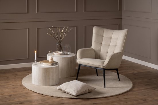 Fauteuil Tissu Beige - 77x89,5x99cm - Vera - Giga Living