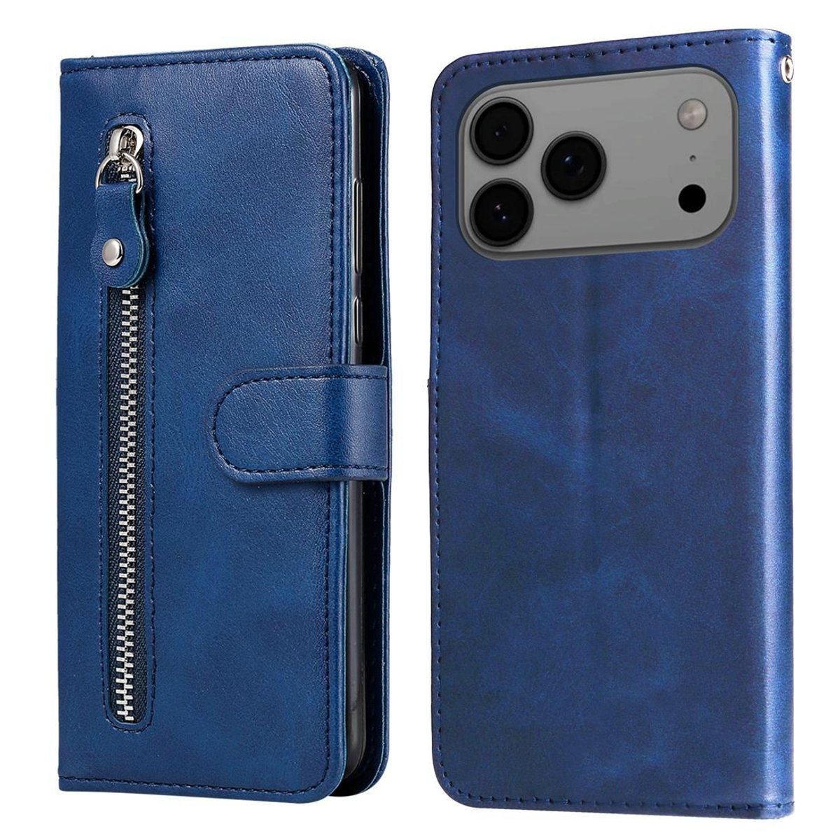 Mobigear Telefoonhoesje geschikt voor Apple iPhone 17 Pro Max Hoesje | Mobigear Zipper Bookcase Portemonnee | Pasjeshouder voor 3 Pasjes | Telefoonhoesje voor Pinpas / OV Kaart / Rijbewijs - Blauw