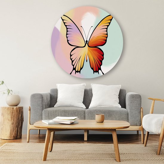 Kleurrijke vlinder digitale kunst - Vlinder wandcirkel - Ronde wanddecoratie dieren - Digital Art - Ronde Forex prints - Wandprints slaapkamer - muurcirkel forex 80x80 cm