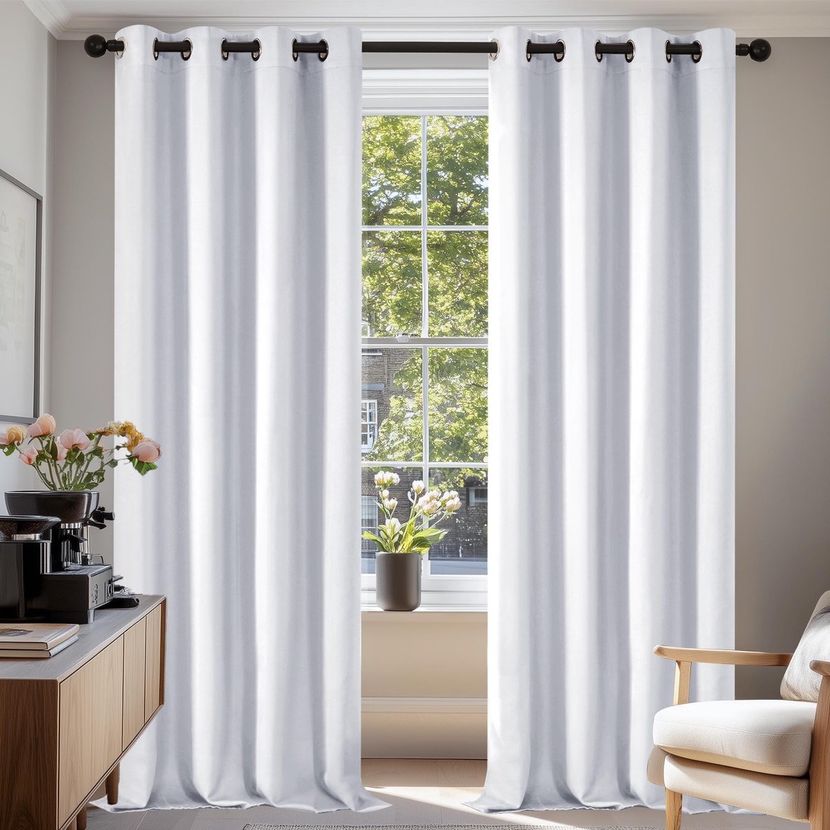 Ibenzoa Verduisteringsgordijn met Ophangsysteem - 140cm Breed, 245x140cm - 4 Stuks wit