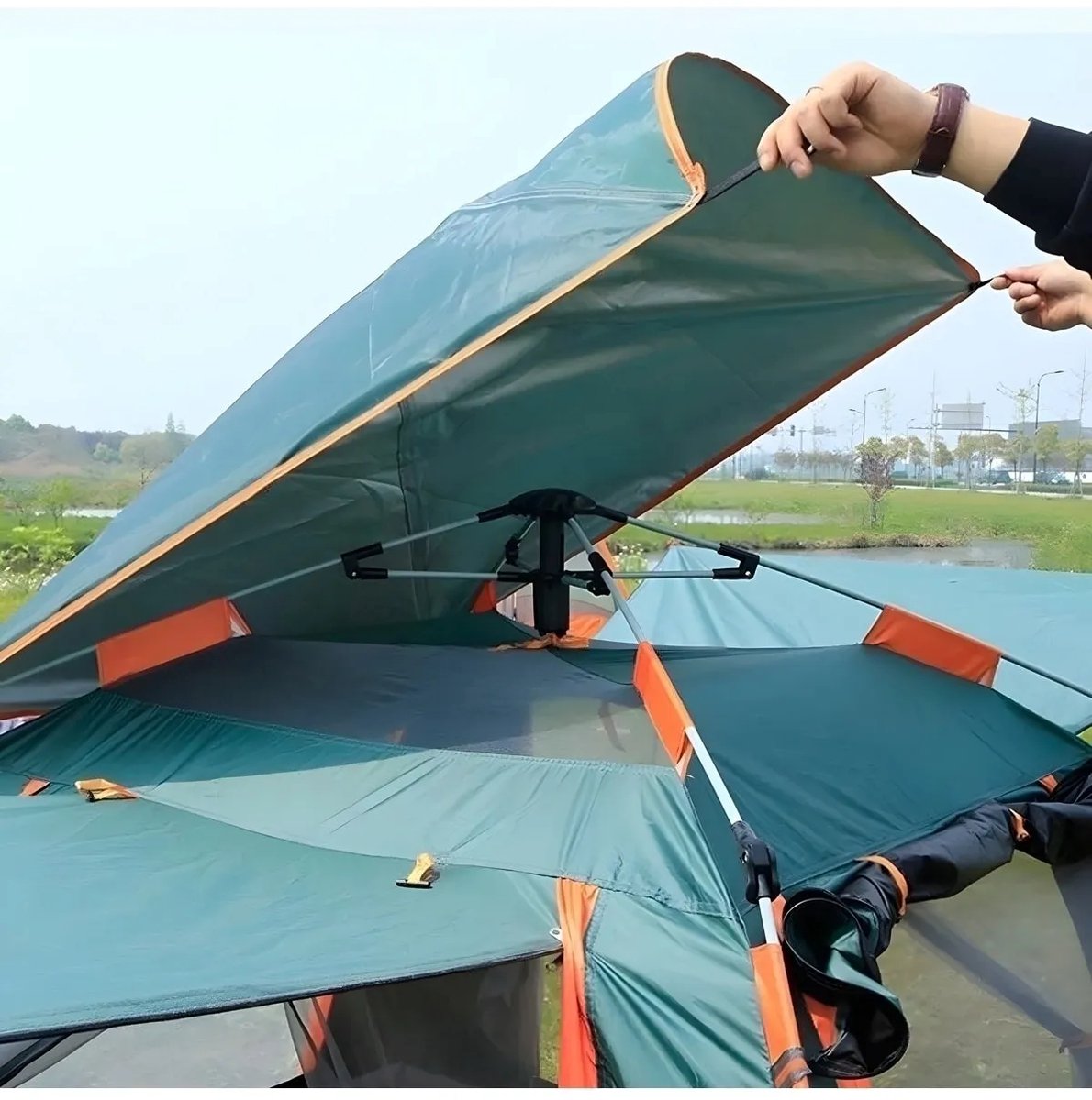 Automatische Pop-up Tent - Waterdicht Kampeertent voor 2-3-4 Personen –Camping Tent - 210x210x140cm - Outdoor Kampeer & Festival Tent–Ideaal voor Gezinscamping en Buitenactiviteiten-Snel Opzetbaar– Met Luifel & Draagtas – Groen – Lexorion – foto 8