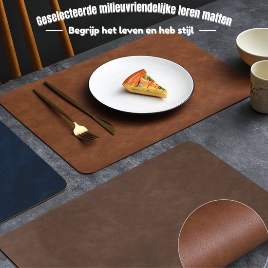 Napperons, lot de 6 – Lavables, antidérapants, double face, cuir synthétique, résistants à la chaleur, 45 x 30 cm pour table de cuisine et salle à manger