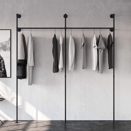RSR Hangers Kledingstang, industrieel design, smal, hal, wandgarderobe, breedte 30 cm x diepte 12 cm, voor aan de muur, zwart, garderobestang, slaapkamer, garderobe, wandmontage