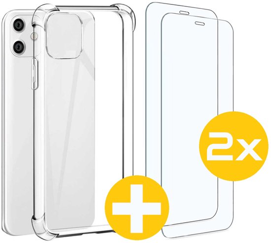 Doorzichtige anti-shock hoes en 2 screenprotectors voor iPhone 11.