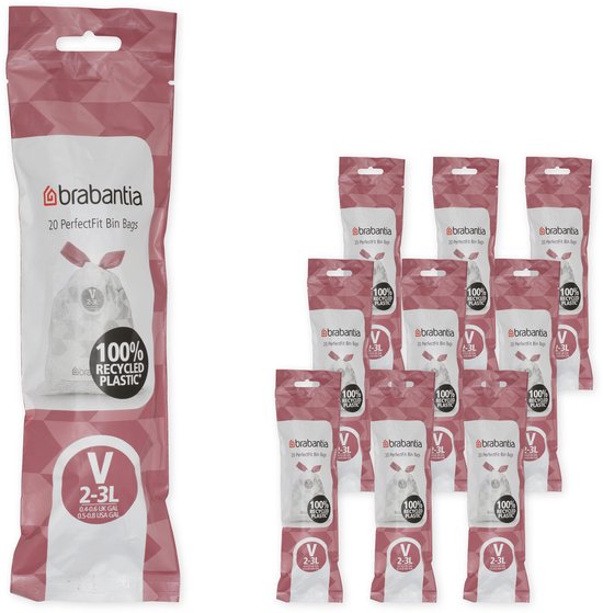 Brabantia PerfectFit Vuilniszakken - 2/3 l - Code V - 10 rollen x 20 stuks