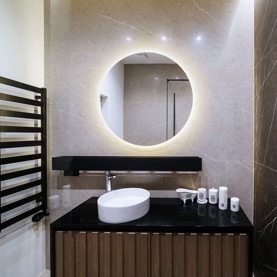 Miroir LED Tulup - Miroir LED rond sans rebord - 40 cm x 40 cm - Miroir LED avec rebord Witte - Wit chaud 3000 K - Miroir avec Siècle des Lumières