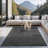 the carpet Santo Plus – Weerbestendig outdoor vloerkleed met 3D patroon, geschikt voor balkon, terras en woonkamer, antraciet met boho-accenten, 120 x 160 cm
