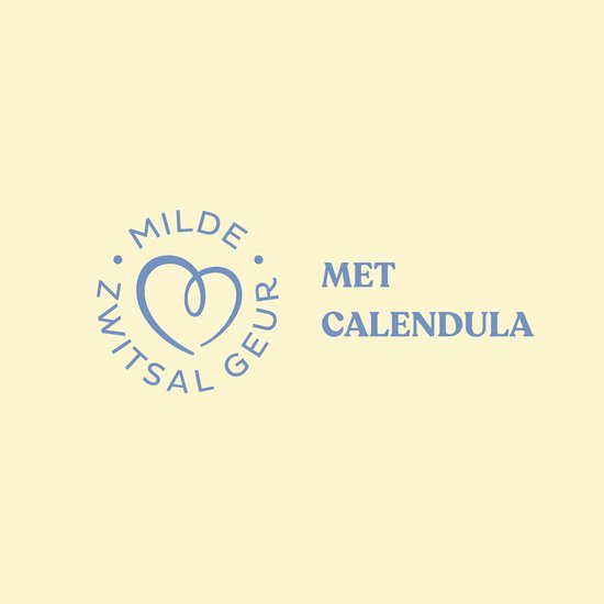 Zwitsal logo met hartje, tekst 'Milde geur' en 'Met Calendula'.