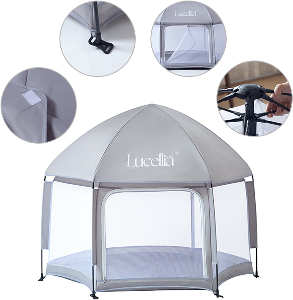 Lucellia® Grondbox baby - Pop up - Inklapbare Box – Playpen Baby – Babypark – Kinderbox – Baby Box – Speelbox voor Binnen & Buiten – Met Zonnescherm – Lichtgewicht – 140x140x70 – Ideaal voor Strand & Vakantie – foto 3