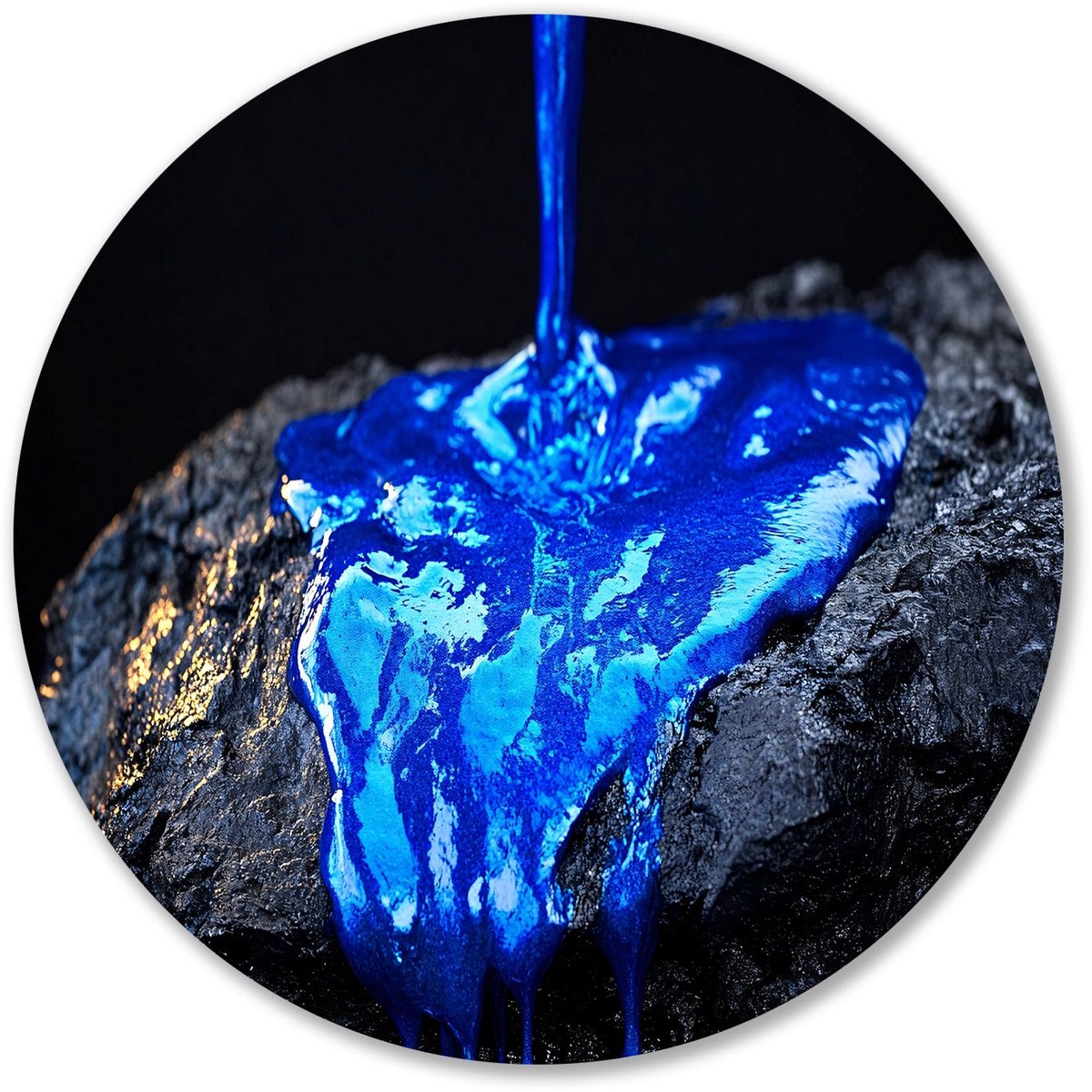 Blauwe verf op ruwe steen - Kleur muurcirkels - Wandschaal verf - Hyperrealisme - Unieke Forex muurcirkels - Muurdesign - muurcirkel forex 40x40 cm