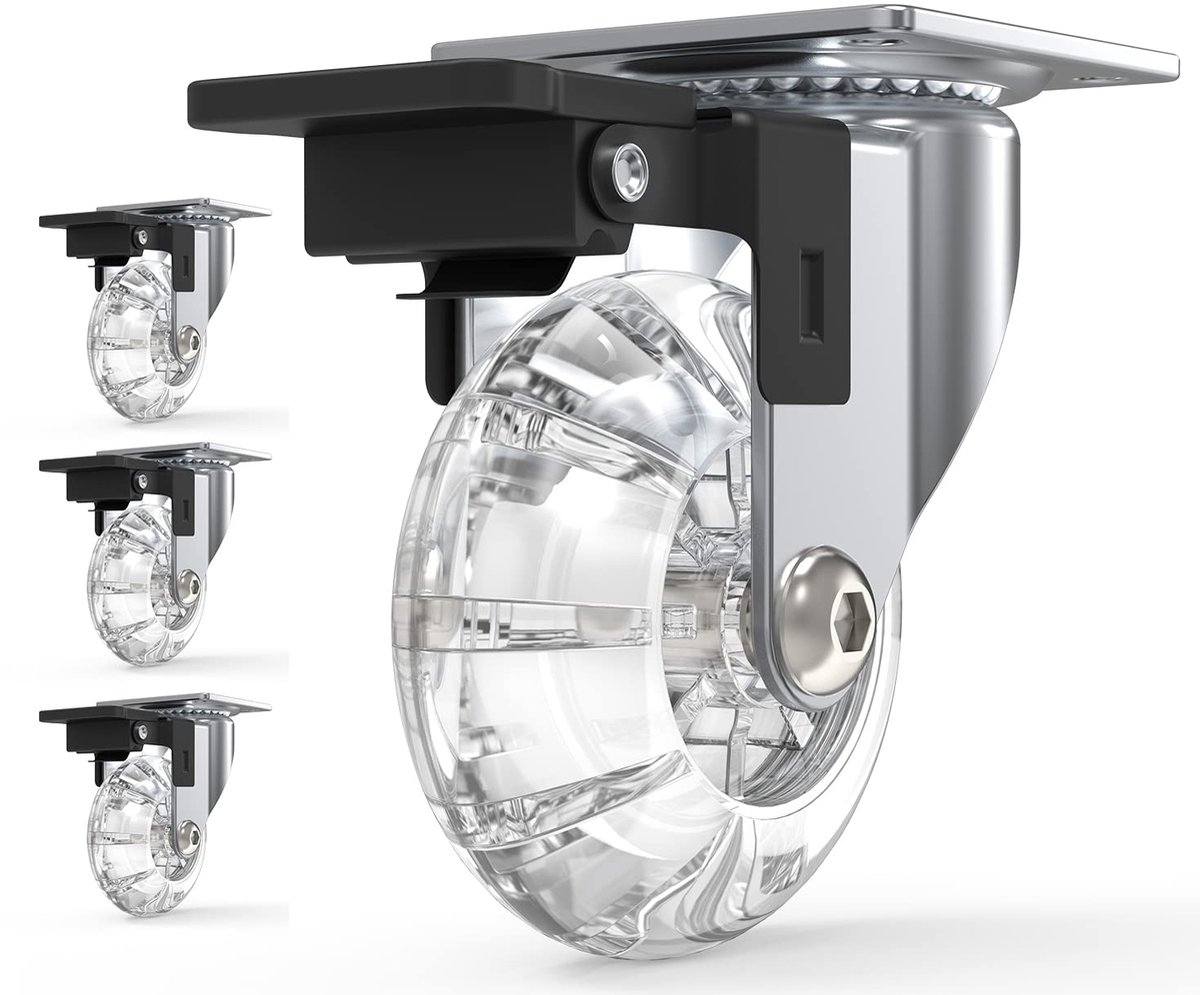4-delige set transportwielen, 50 mm wielen voor meubels met rem, zwenkwielen voor zware belasting, 360 graden draaibaar voor meubels, draagvermogen 140 kg voor palletmeubels, salontafels
