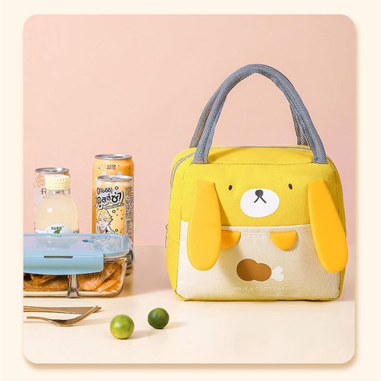 Lunchtas, leuke geïsoleerde herbruikbare lunchtassen, waterdichte opvouwbare lunchtas voor vrouwen, mannen, kinderen en studenten, reizen, picknick, school (gele beer) van Merkloos — afbeelding 2