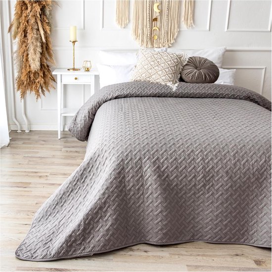 LINDEN sprei - tweepersoonsbed 260x260 cm - Bruin - Beddengoed
