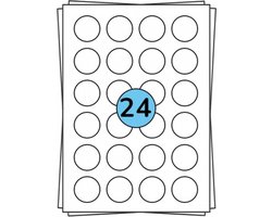 A4 Stickervellen Geschikt voor pakketten en brieven | 40 mm | ROND - Wit - 24 Stickers per Vel - 100 stuks per verpakking - Papier - Zelfklevend - Geschikt voor: Inkjet-, laserprinters en kopieermachines