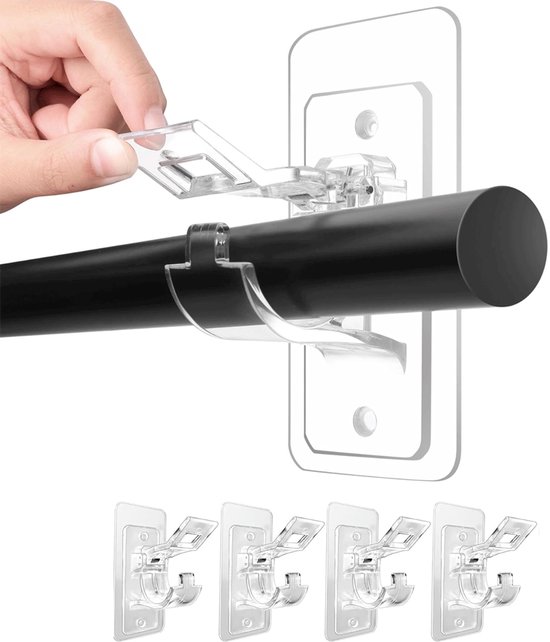 Lot de 4 supports de tringle à rideaux sans perçage – Supports auto-adhésifs – Crochets adhésifs multifonctions sans clous – Supports de rideaux pour salle de bain, chambre et salon