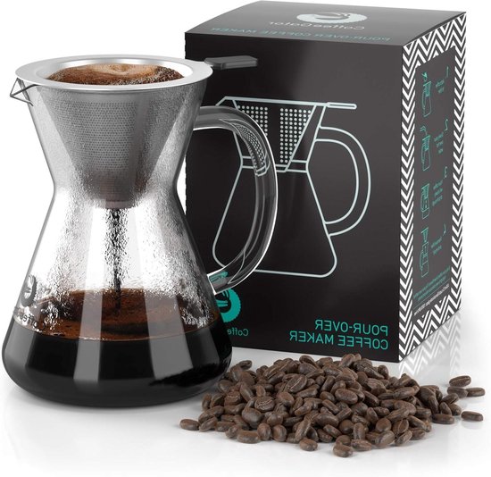 HERCHR Giet over koffiezetapparaat, Giet over koffiezetapparaat met roestvrijstalen filter (400 ml