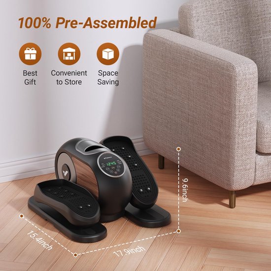 Under Bureau Elliptische trainer, gemotoriseerde elliptische trainer, elliptische mini-hometrainer, beentrainer, 5 versnellingen met afstandsbediening, beenherstel voor senioren en patiënten, blauw