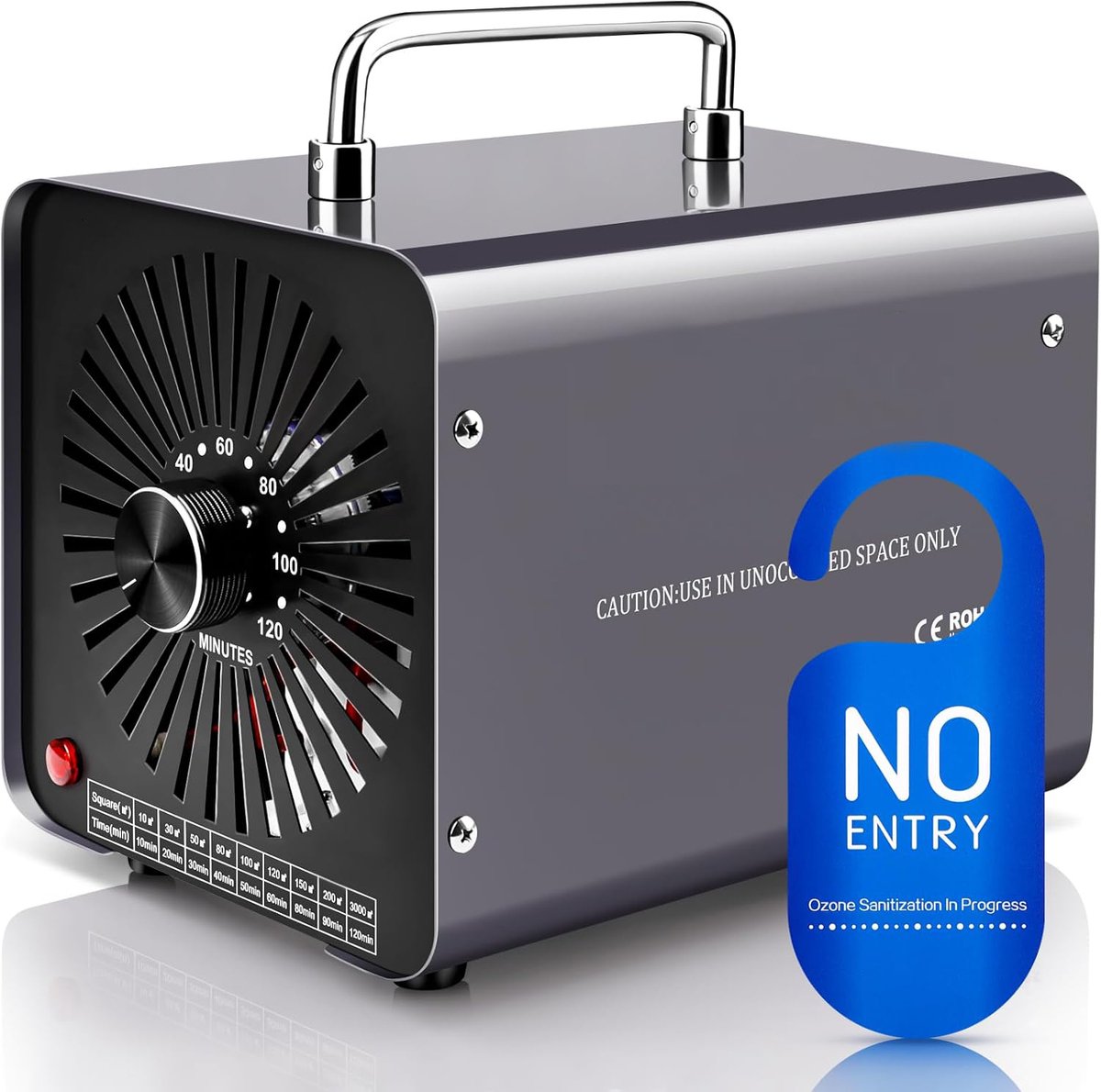 Ozongenerator, 30.000 mg/h, negatieve ionengenerator, commerciële industriële geurverwijderaar met 120 minuten timer, ozonmachine voor 300 m² ruimte, luchtreiniger voor
