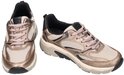 Twee grijze Gabor Rollingsoft sneakers met metallic roze accenten, beige mesh en roze veters.