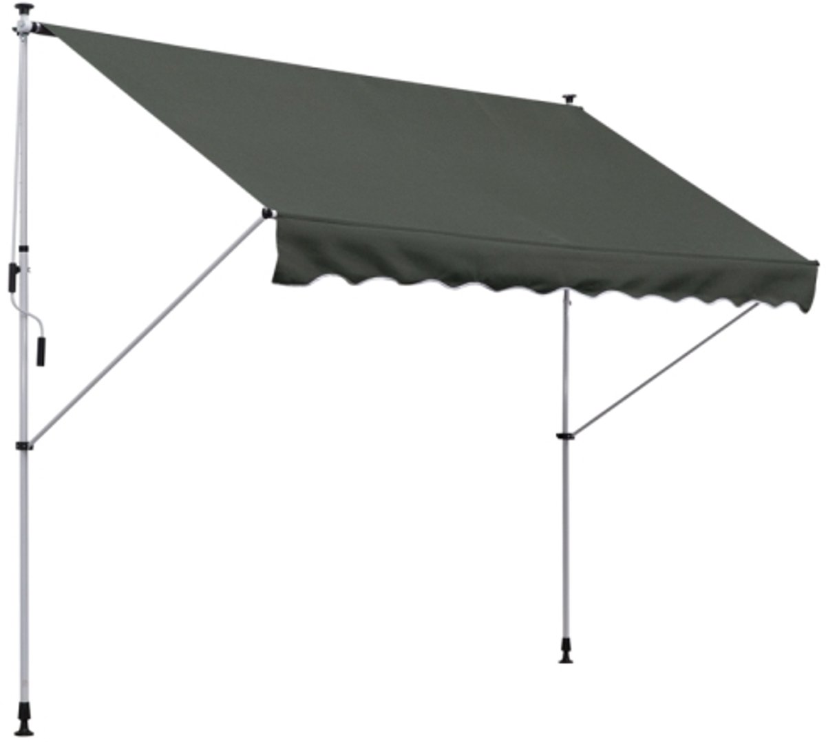 Vrijstaande zonnescherm Outsunny, 300 x 150 cm, zonnescherm met handzwengel, vrijstaande zonnescherm, winddicht, aluminium, grijs