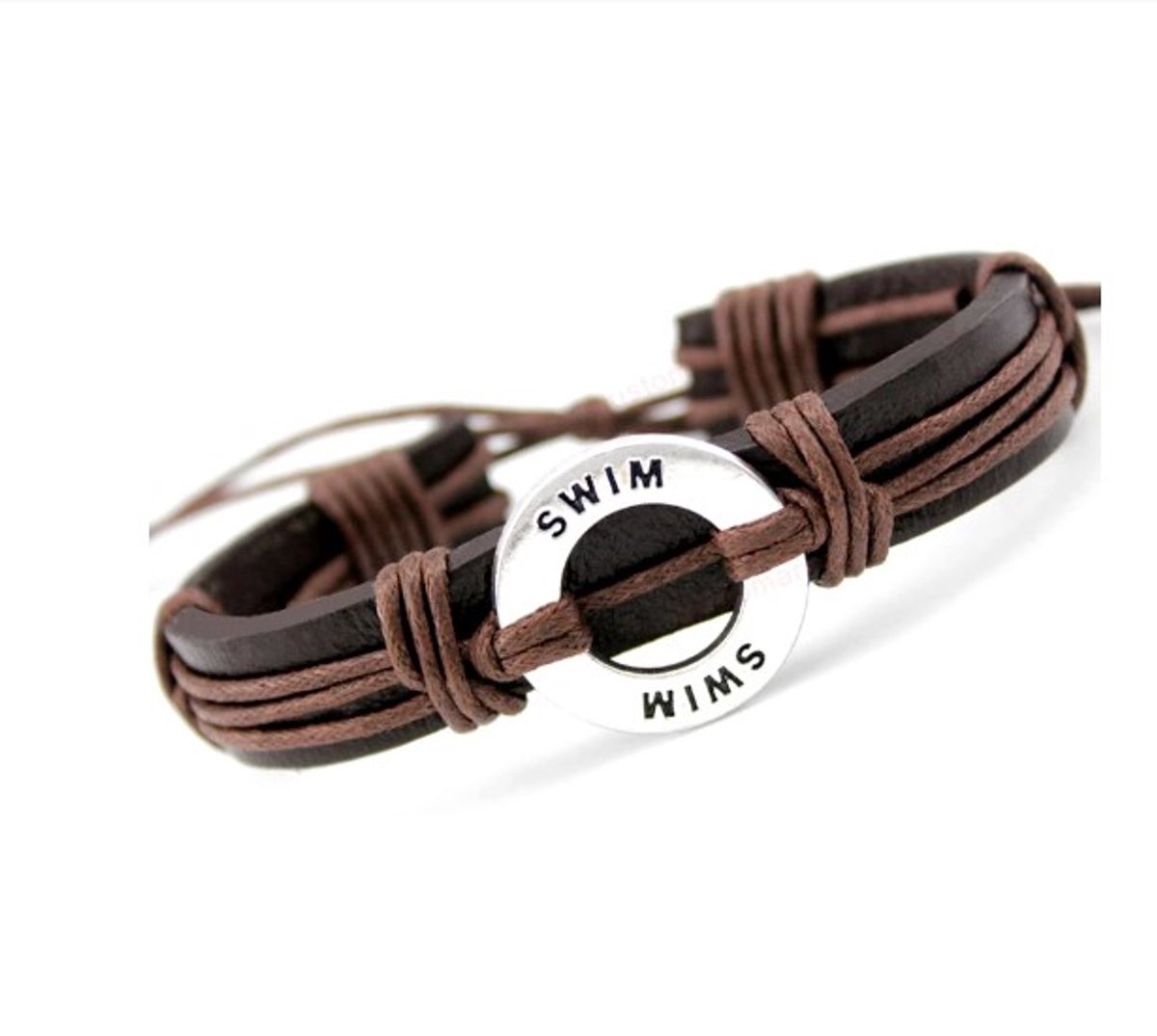 SportPresent® - Armband - Zwemmen - Leer - Bruin - Sport - Swim - Hanger - Stoer - Mannen - Teamsport - Sportsieraad - Sieraden
