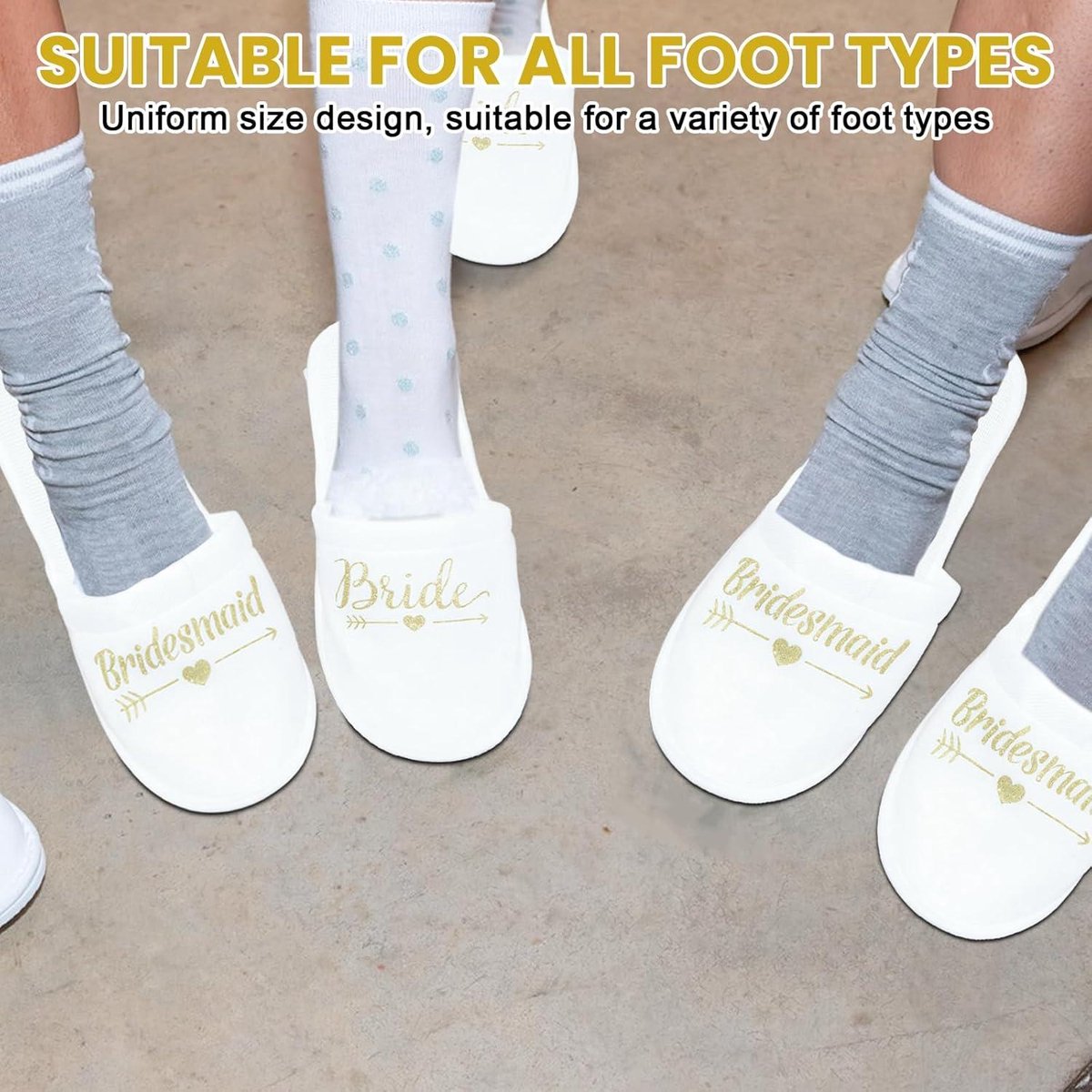 Allecto Plus Pantoffels voor Team Bride en Bruidsfeest Set van 6 paar pantoffels voor Bruiloft Bruid Bruidsmeisje Eén maat Teenvrije Spa Pantoffels JGA Accessoires voor Vrouwen