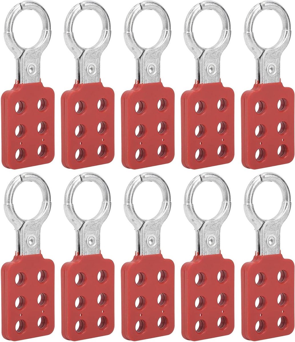 Allecto Plus - Set van 10 Nylon PA Vergrendelingsbeugels met Handvat - Tagout-beugel - Vuurvast Aluminium - 6 Gaten - Industrie Chemie Veiligheidssloten