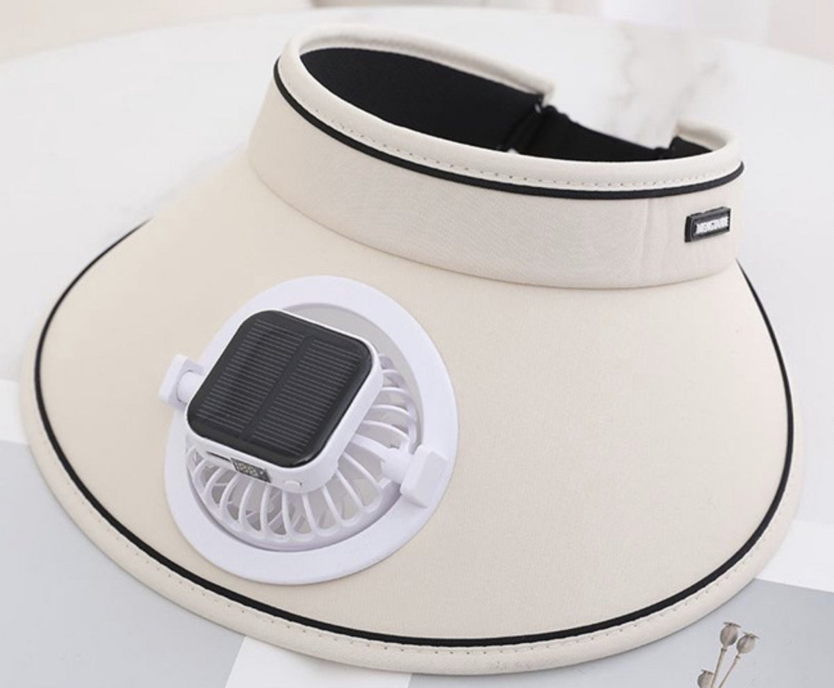 WK Volwassenen zonnekap met ventilator – Zonne Pet- – Zonnepaneel + Type-C Opladen – UV-beschermende zomerhoed – Ventilator werkt continu onder de zon – Ingebouwde ventilator – 600mAh – Beige