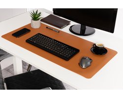 Orcq - Bureau mat - Bureau Onderlegger - Bureau Organiser - Deskmat - Hoogwaardig Kunstleer - 90 x 43 cm - Cognac bruin