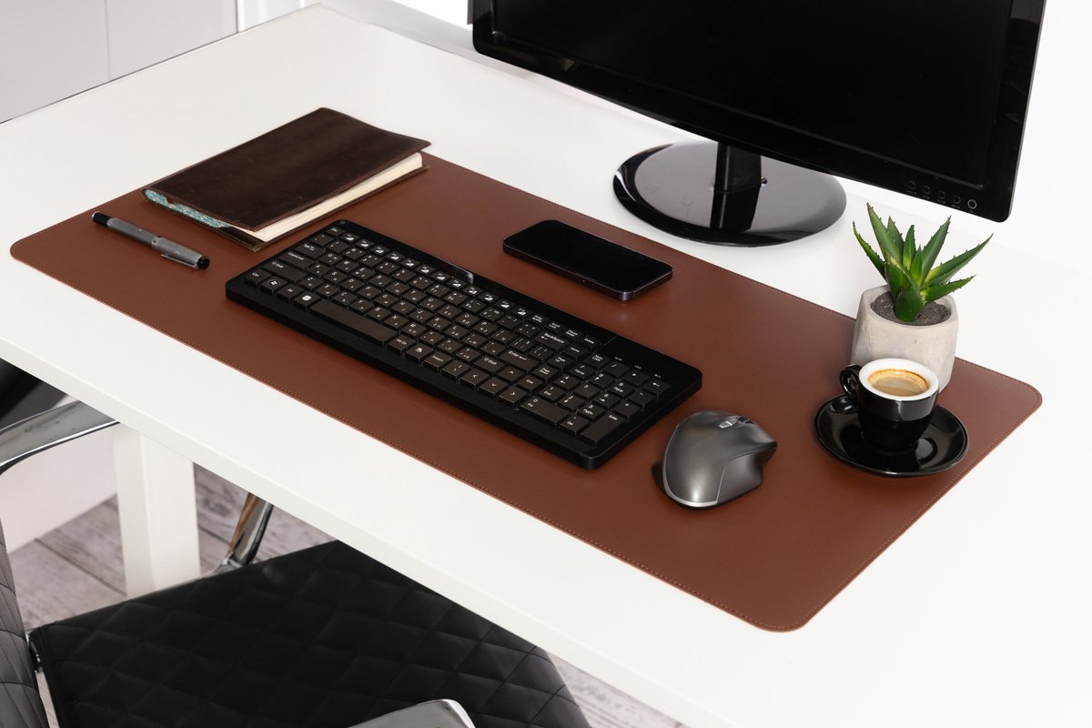 Orcq - Bureau mat - Bureau Onderlegger - Bureau Organiser - Deskmat - Hoogwaardig Kunstleer - 80 x 40 cm - Donkerbruin