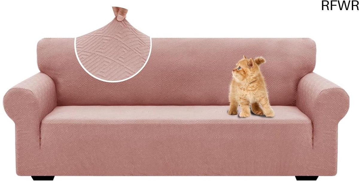 RFWR® Rekbare Stretch Bankhoes 3 Zits voor Woonkamer - Krasbestendige en Antislip Sofahoes in Grijs Roze