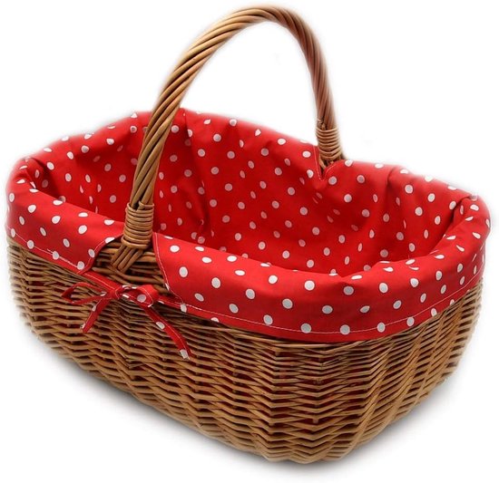 Rieten draagmand - stabiele boodschappentas - bruin - met stoffen bekleding