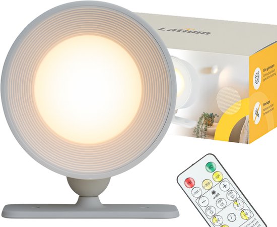 Latium Oplaadbare LED Wandlamp met Afstandsbediening met Timer Functie voor Binnen - USB Oplaadbaar - Draadloos - Batterij - Dimbaar - Nachtlampje - Slaapkamer - Woonkamer - Touch Control - 360º rotatie - Wit
