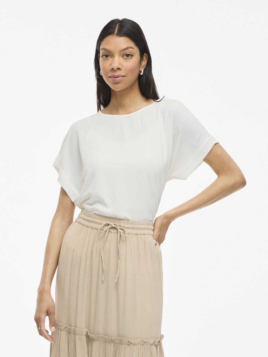 Elegant VILA Dames Korte Mouw T-Shirt effen met Crepe Patroon