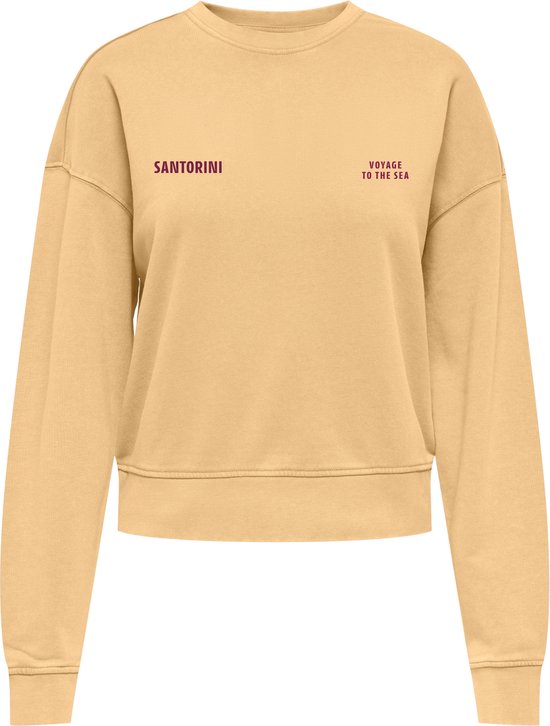Sweat-shirt orange clair avec inscriptions "SANTORINI" et "VOYAGE TO THE SEA" sur le devant.