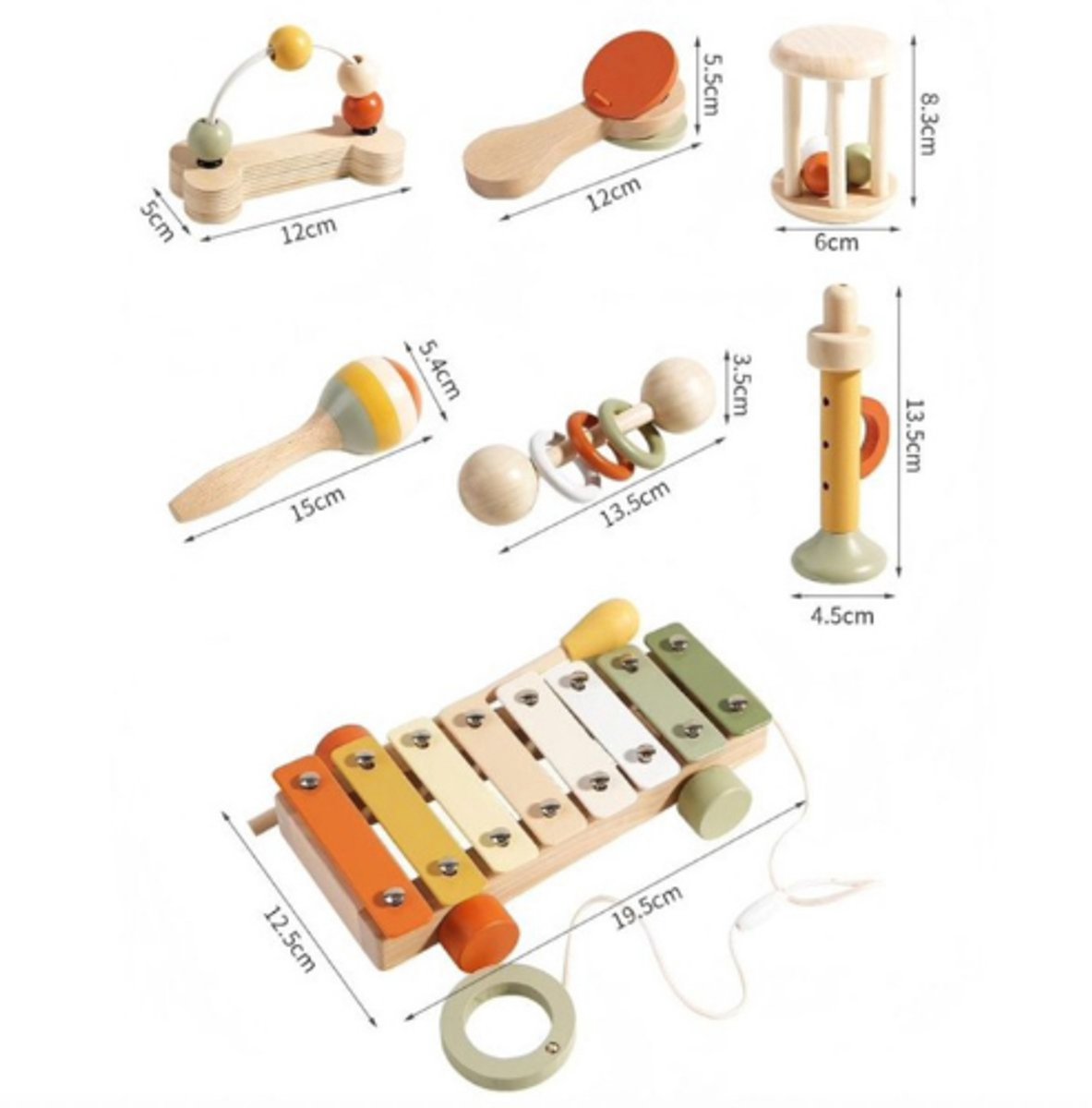 Montessori Speelgoed - Speelgoed 1 Jaar - Muziek Speelgoed - Houten Speelgoed - Baby Speelgoed - Myka's 7 Stuks — afbeelding 4