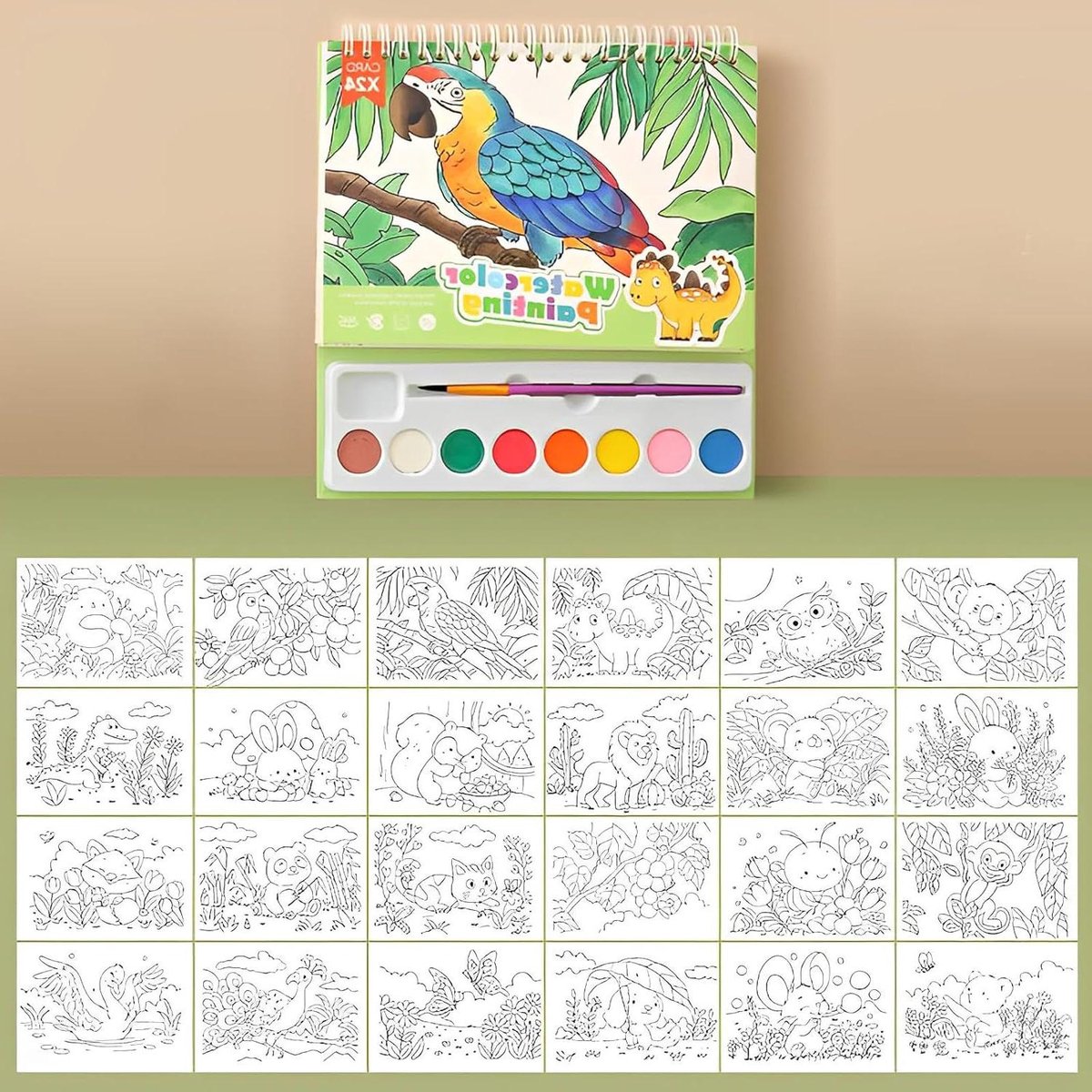 Allecto Plus - Kleurboek met waterverf voor peuters en kinderen - Creatief schilderen - Educatief speelgoed