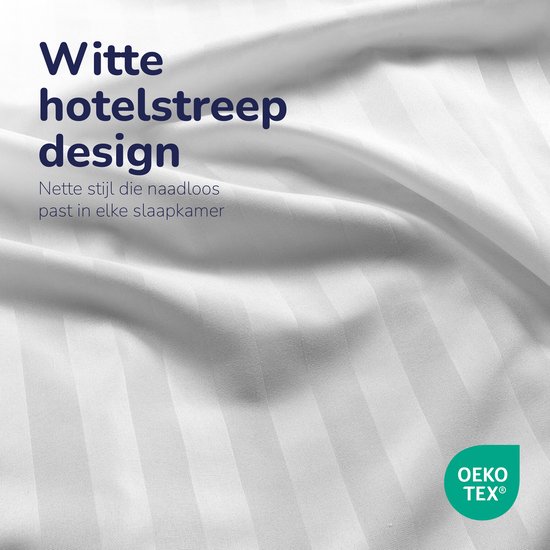 Decoware Dekbedovertrek Set - Beddengoed met kussensloop - Microvezel Dekbed Overtrek Hotelstreep Wit - Tweepersoons Overtrek - Vier Seizoenen - 200x200 cm - Twee keer kussensloop 60 x 70 cm van Merkloos — afbeelding 3