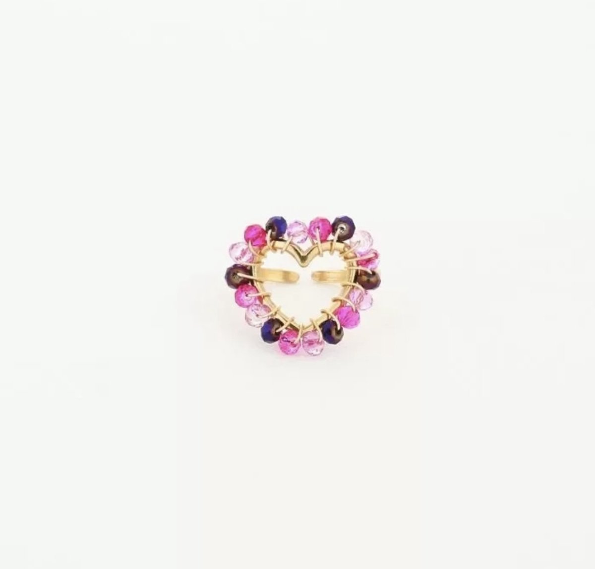 Michelle Bijou, ring, goud, kralen, fuchsia, hart, stainless steel