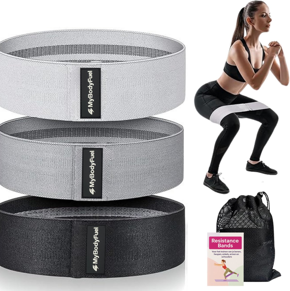 MyBodyFuel - Weerstandsbanden set - Resistance Band - Fitness Elastiek - Booty Band - 3 Stuks