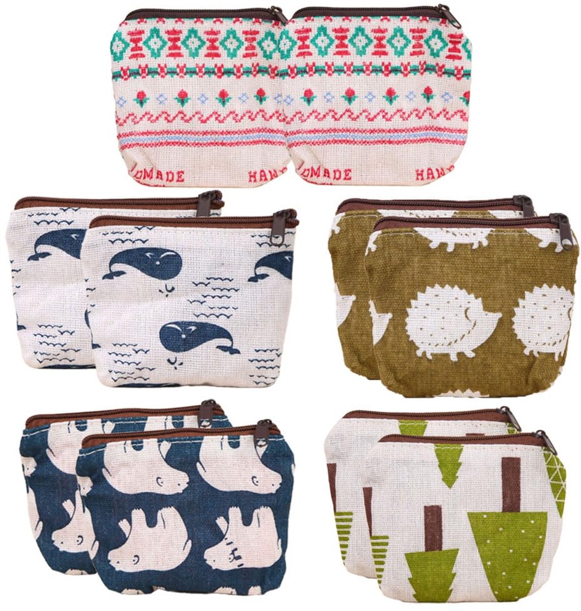 Ibenzoa® Multifunctionele Mini Canvas Tasjes Set van 10 Stuks - Ideaal voor Reis en Dagelijks Gebruik