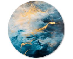Abstract blauw en gouden schilderij - Abstractie muurdecoratie rond - Wandobject rond patronen - Abstracte kunst - Ronde Forex wanddecoratie - Wand kunst - Muurcirkel forex 40x40 cm