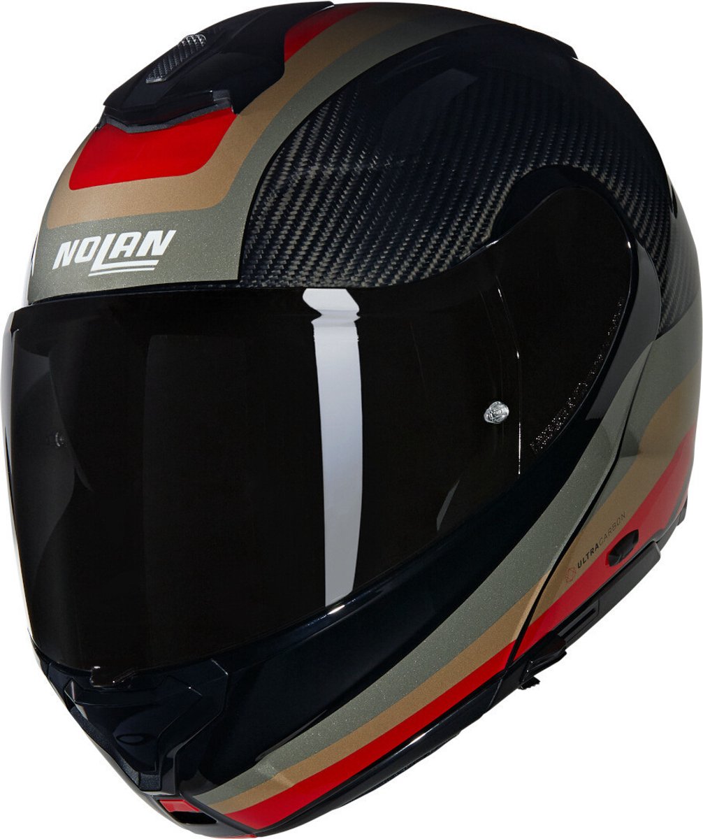 Nolan X-1005 Ultra Gran Tou 347 Carbon Stone Oker Rood Glossy Systeemhelm - Maat M - Helm