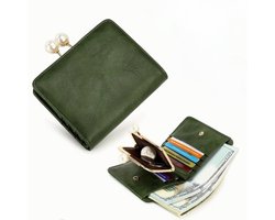 Luxamore® Dames Portemonnee – Groen – Compact, Elegant & Luxe – Kunstleer met Parelsluiting – Kleine Portemonnee met Pasjesvakken en Muntvak