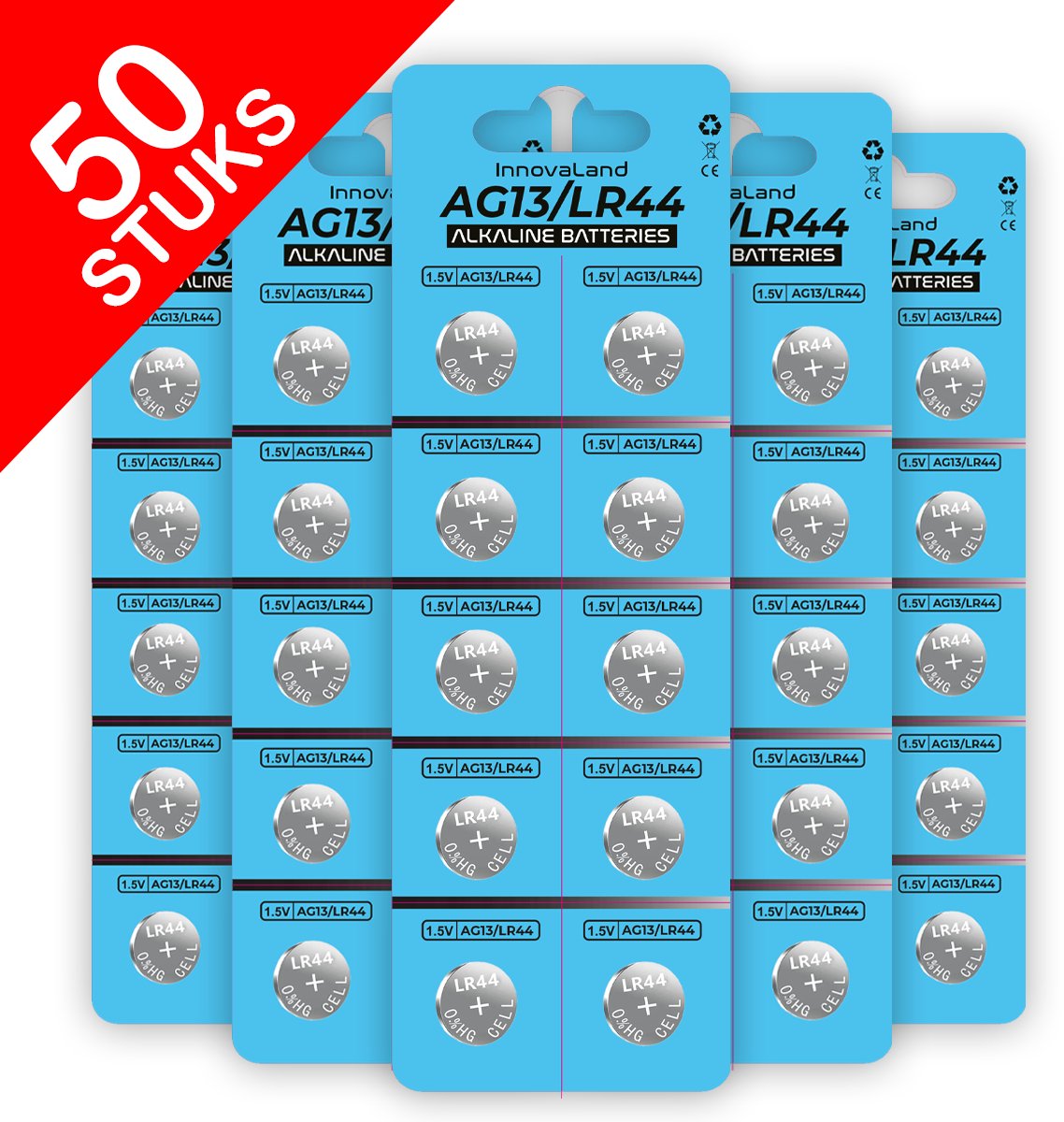 Premes - LR44 Batterij - 50 Stuks - Voordeelbundel - AG13 - A76 - Knoopcel Batterijen 1.5V