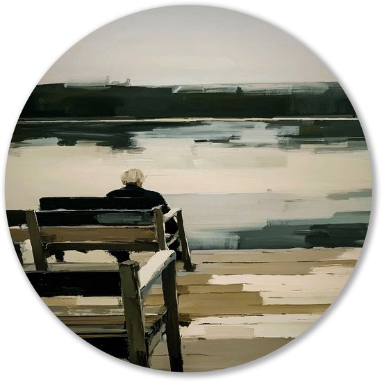 Foto: Contemplatie aan een stille waterkant rust wanddecoratie rond rond wandpaneel bank minimalisme forex muurcirkel op maat kunstwerken met modern design muurcirkel forex 100x100 cm