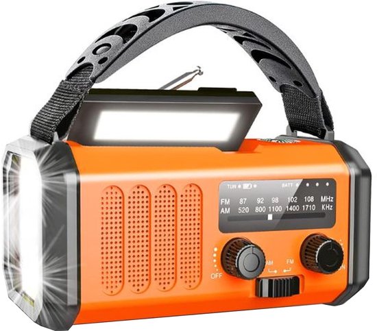 Noodradio - Solar Opwindbaar - 10.000 mAh - Solar Powerbank Zonneenergie - Draagbare Radio op batterijen - Zaklamp oplaadbaar - Survival Noodpakket - Noodrantsoen