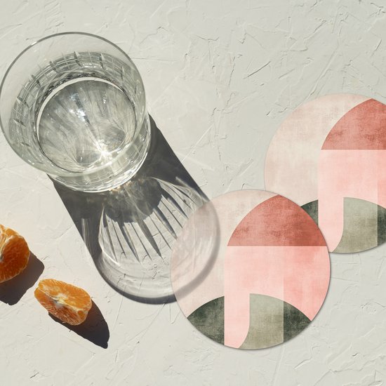 Sous-verres de verre - Rond - Cercle - Abstrait - Rose - 10x10 cm - Dessous de verre - 6 pièces